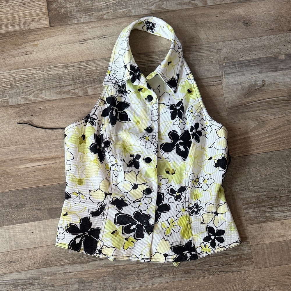 Muse Floral Halter Blouse - Black and Yellow Size 8